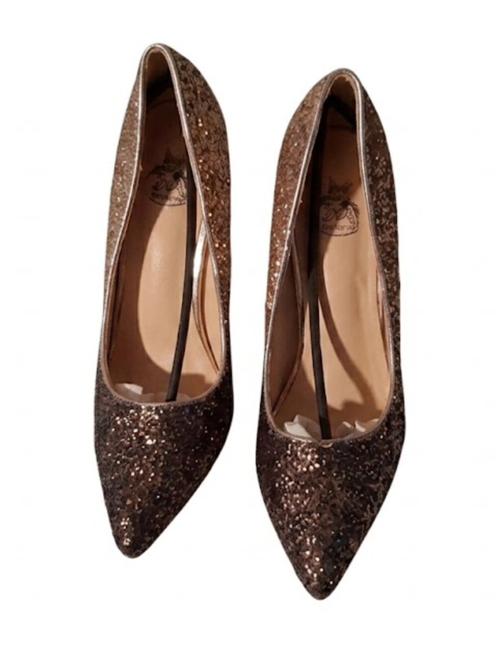 Ashley A Size 7 Bronze Glitter Sparkle Pointed-Toe Heels Pumps